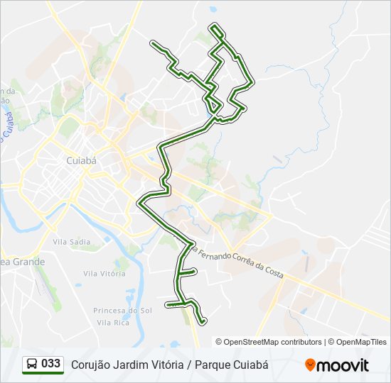 Mapa da linha 033 de ônibus