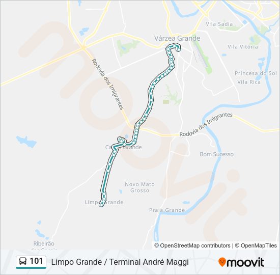 Mapa da linha 101 de ônibus