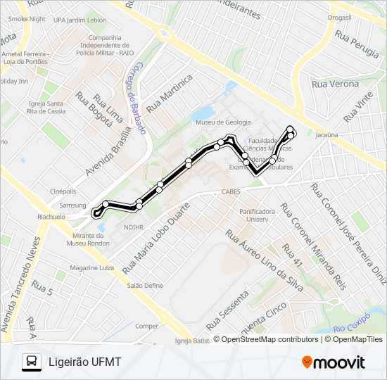 Mapa da linha LIGEIRÃO de ônibus