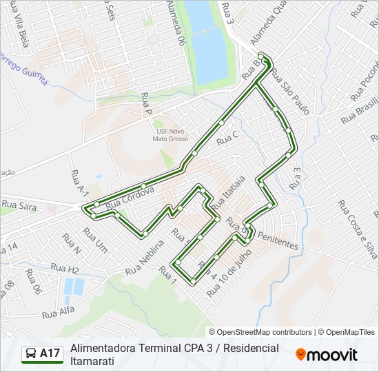 Mapa da linha A17 de ônibus