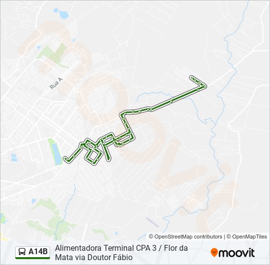 Mapa da linha A14B de ônibus