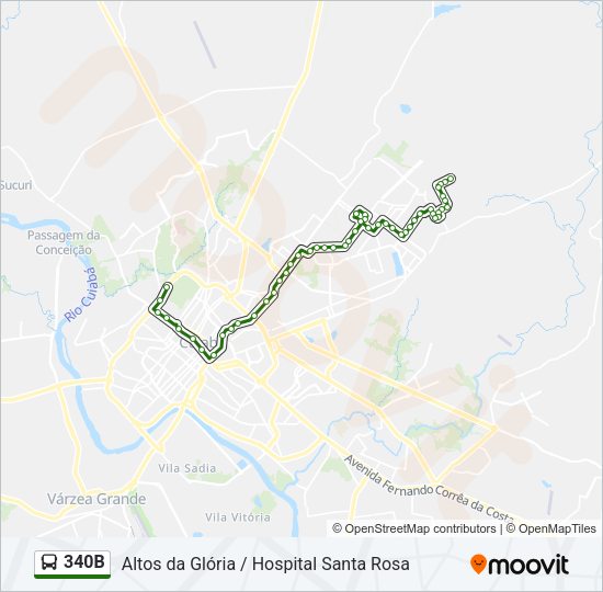 Mapa da linha 340B de ônibus
