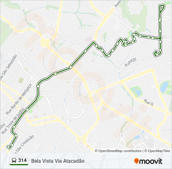 Mapa da linha 314 de ônibus