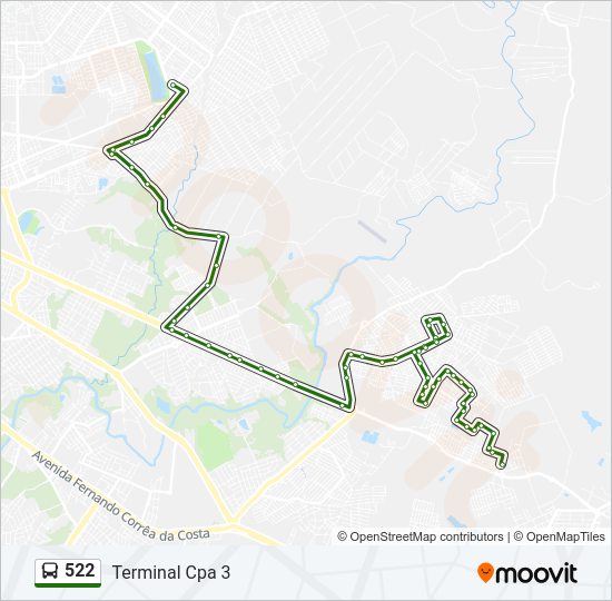 Mapa da linha 522 de ônibus