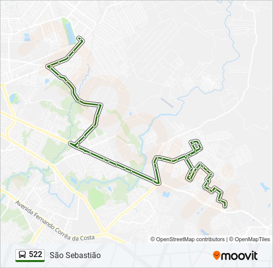 Mapa da linha 522 de ônibus