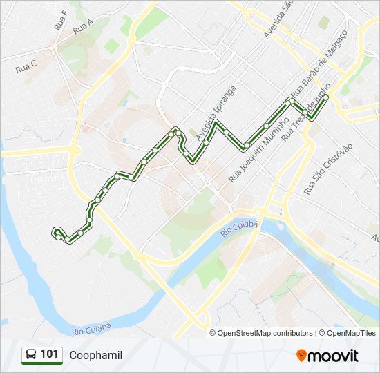 Mapa da linha 101 de ônibus