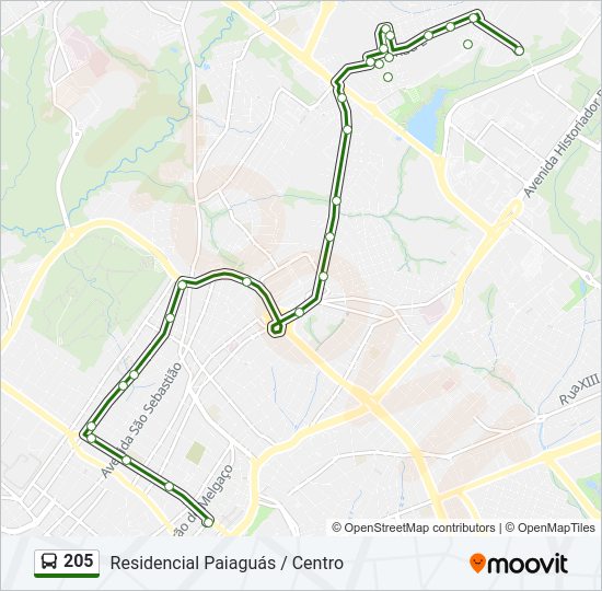 Mapa da linha 205 de ônibus