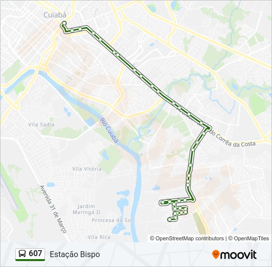 Mapa da linha 607 de ônibus