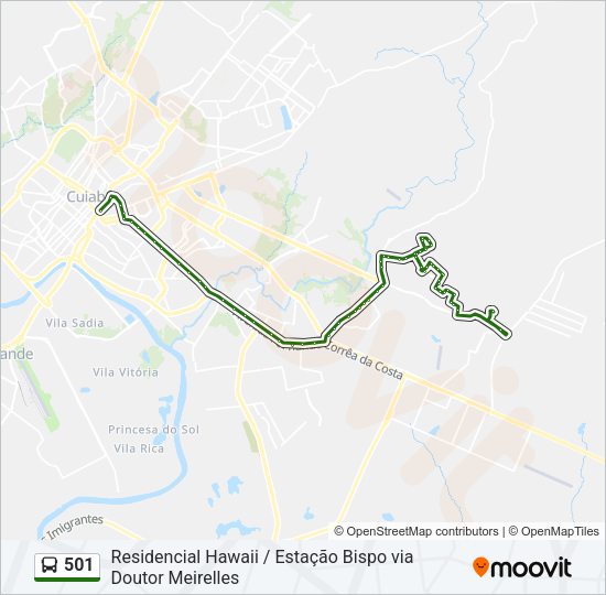Mapa da linha 501 de ônibus