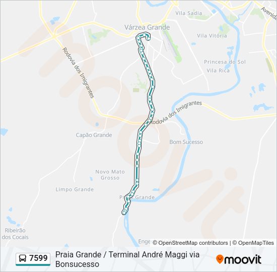 Mapa da linha 7599 de ônibus