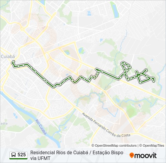 Mapa da linha 525 de ônibus