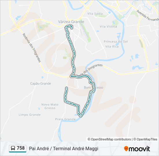 Mapa da linha 758 de ônibus