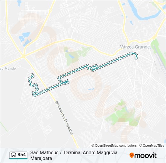 Mapa da linha 854 de ônibus