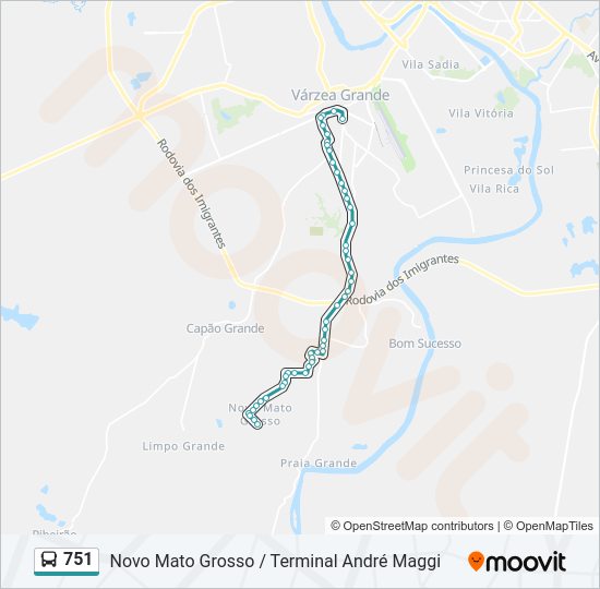 Mapa da linha 751 de ônibus