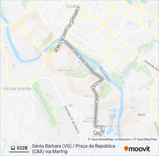 Mapa da linha 022B de ônibus