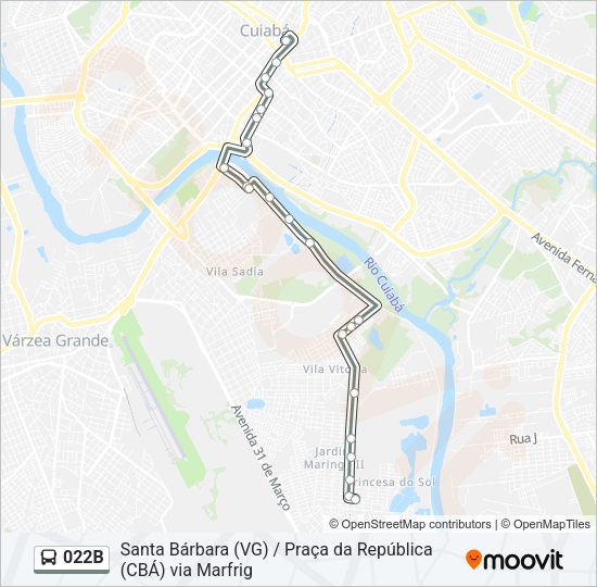 Mapa da linha 022B de ônibus
