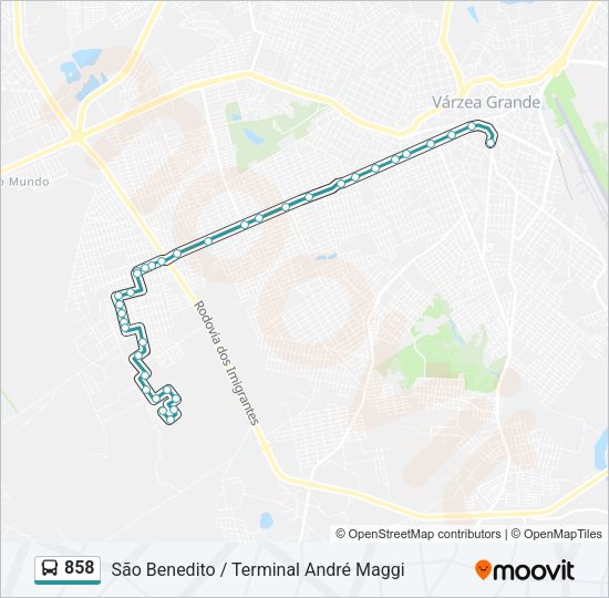 Mapa da linha 858 de ônibus