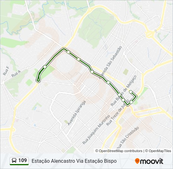 Mapa da linha 109 de ônibus