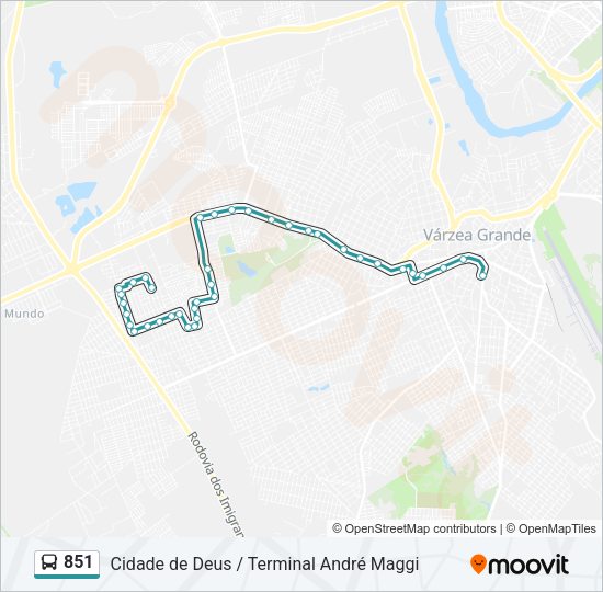 Mapa da linha 851 de ônibus