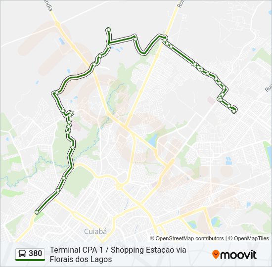 Mapa da linha 380 de ônibus