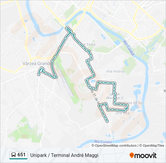 Mapa da linha 651 de ônibus