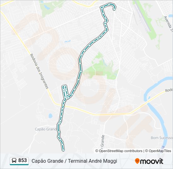 Mapa da linha 853 de ônibus