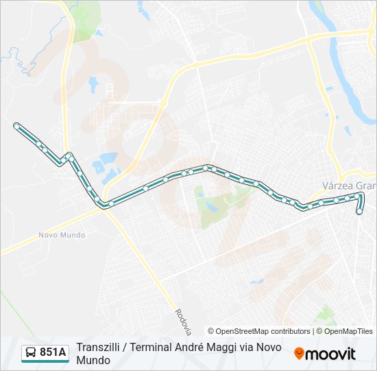 Mapa da linha 851A de ônibus