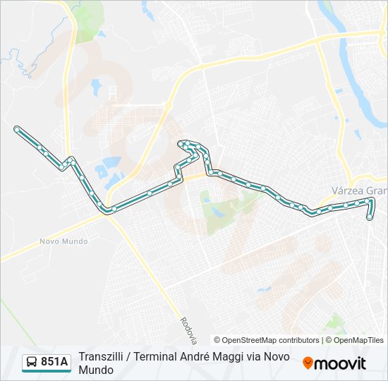 Mapa da linha 851A de ônibus