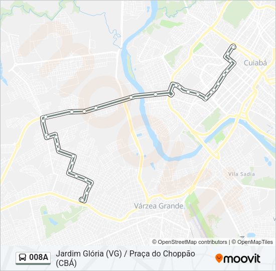 Mapa da linha 008A de ônibus