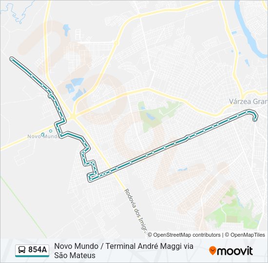 Mapa da linha 854A de ônibus