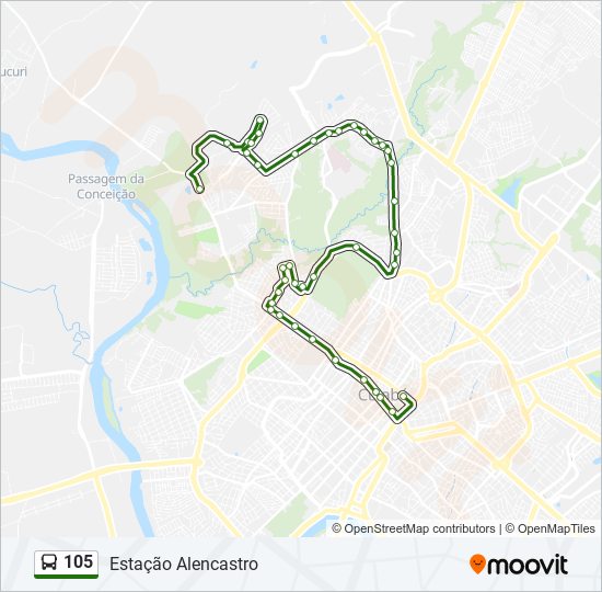 Mapa da linha 105 de ônibus