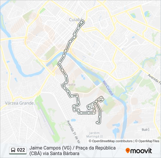 Mapa da linha 022 de ônibus