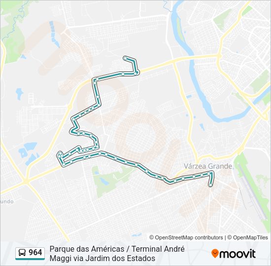 Mapa da linha 964 de ônibus