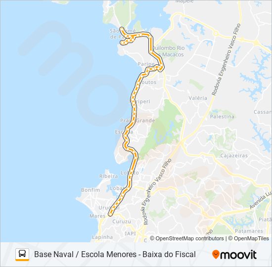 Mapa da linha L107 BASE NAVAL / ESCOLA MENORES - BAIXA DO FISCAL de ônibus