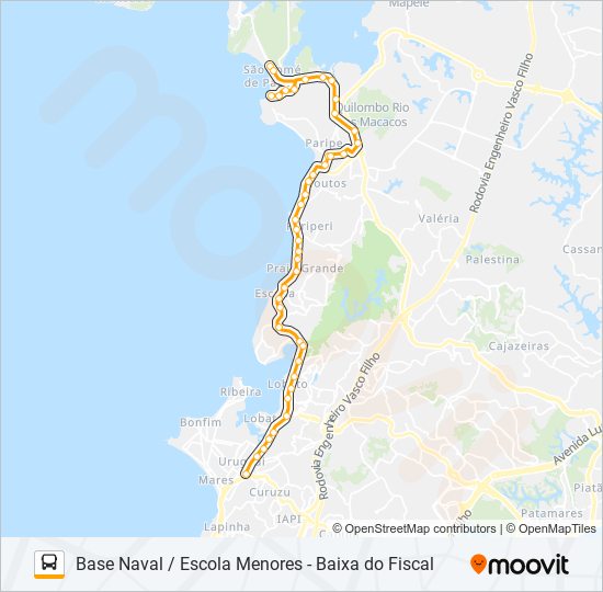 Mapa da linha L107 BASE NAVAL / ESCOLA MENORES - BAIXA DO FISCAL de ônibus
