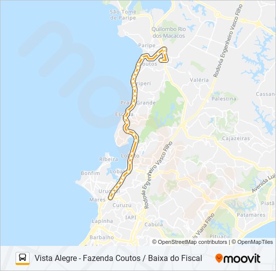 Mapa da linha L108 VISTA ALEGRE - FAZENDA COUTOS / BAIXA DO FISCAL de ônibus