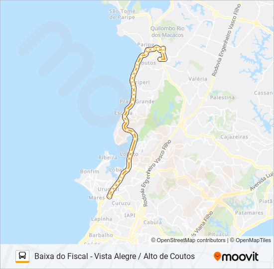Mapa da linha L110 BAIXA DO FISCAL - VISTA ALEGRE / ALTO DE COUTOS de ônibus