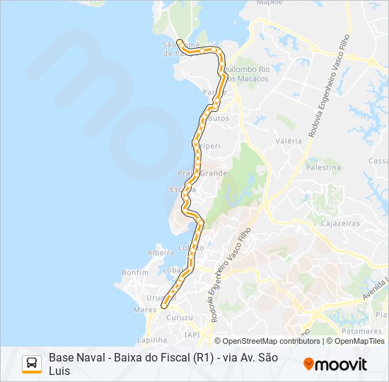Mapa da linha L101 BASE NAVAL - BAIXA DO FISCAL (R1) - VIA AV. SÃO LUIS de ônibus