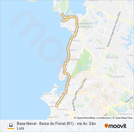 Mapa da linha L101 BASE NAVAL - BAIXA DO FISCAL (R1) - VIA AV. SÃO LUIS de ônibus