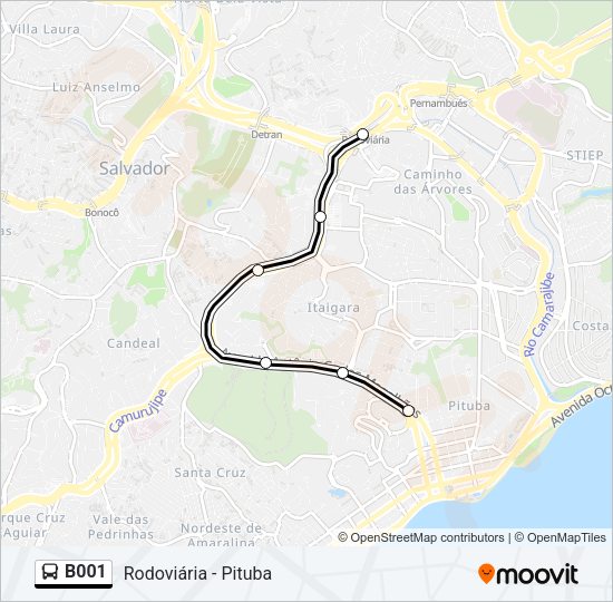 Mapa da linha B001 de ônibus