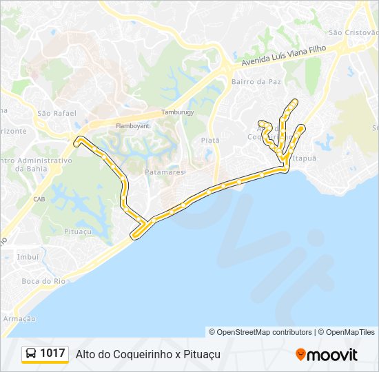 Mapa da linha 1017 de ônibus