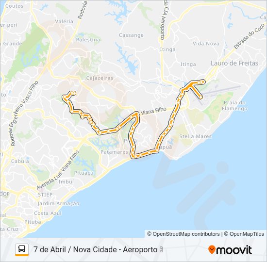 Mapa da linha L302 7 DE ABRIL / NOVA CIDADE - AEROPORTO ✈ de ônibus