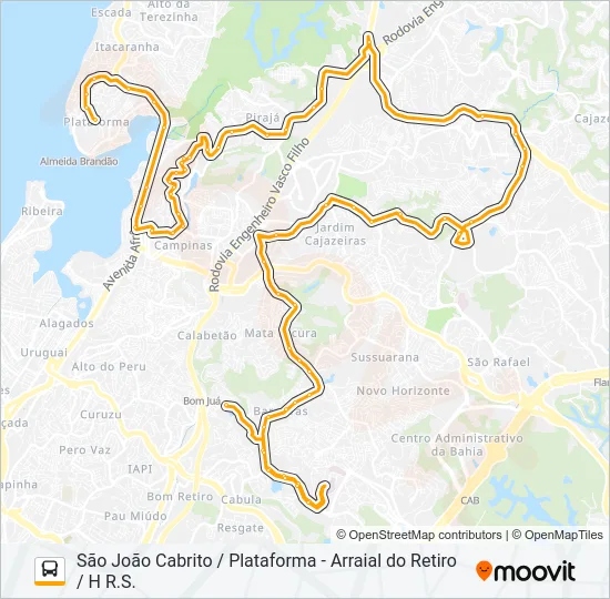 Mapa da linha L113 SÃO JOÃO CABRITO / PLATAFORMA - ARRAIAL DO RETIRO / H R.S. de ônibus
