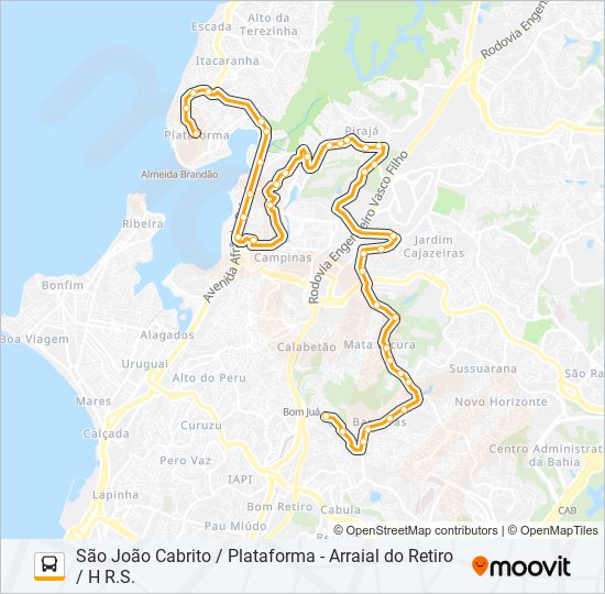 Mapa da linha L113 SÃO JOÃO CABRITO / PLATAFORMA - ARRAIAL DO RETIRO / H R.S. de ônibus