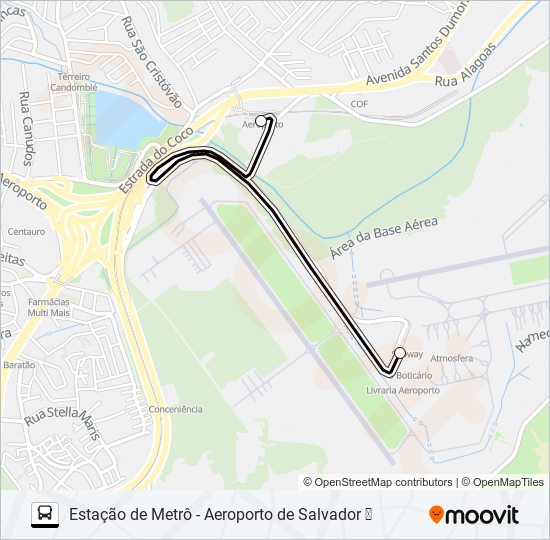 Mapa da linha SHUTTLE ESTAÇÃO DE METRÔ - AEROPORTO DE SALVADOR ✈ de ônibus