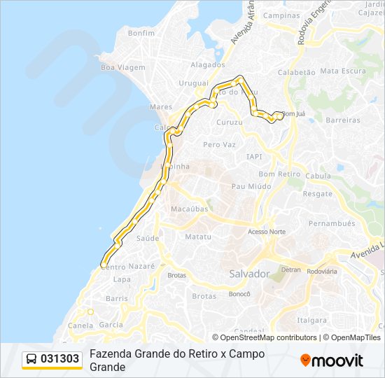 Mapa da linha 031303 de ônibus