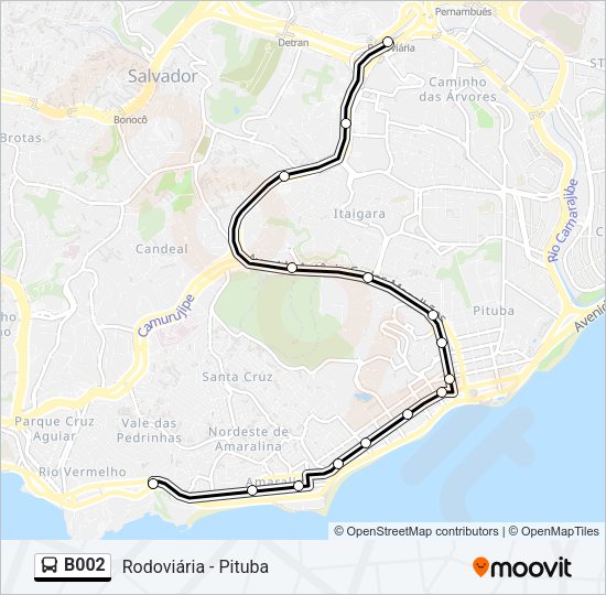 Mapa da linha B002 de ônibus