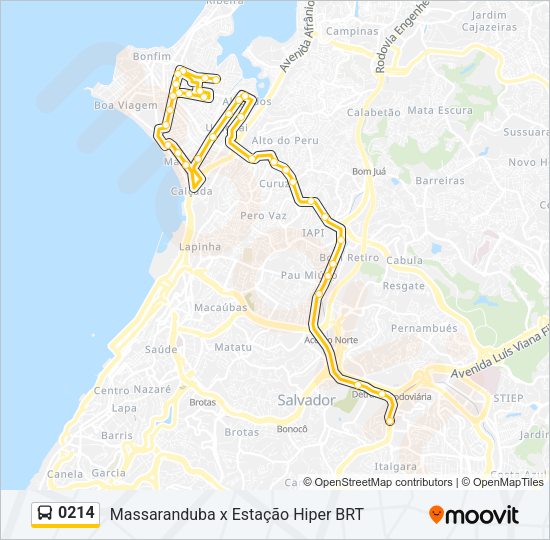 Mapa da linha 0214 de ônibus