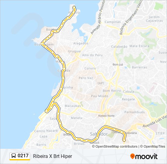 Mapa da linha 0217 de ônibus