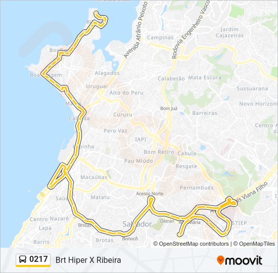 Mapa da linha 0217 de ônibus
